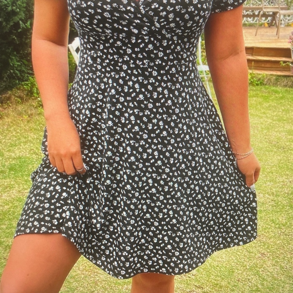 Black Floral Wrap Midi Dress - Elegant Women's Summer Dress - Picture 2 of 6